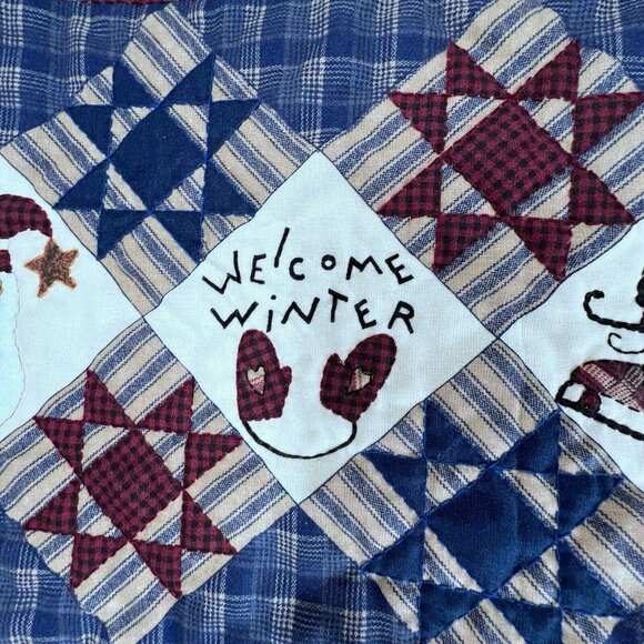 Vtg Handmade Quilted Vest Womens LG Patchwork Welcome Winter Snowman Skates Tree - Picture 6 of 12